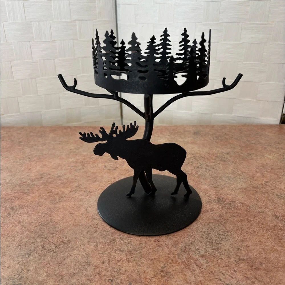 PartyLite Black Moose & Forest Metal Candle Holder - Picture 2 of 9